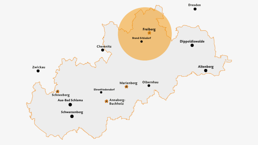 Karte Welterbe Erlebnisroute in Freiberg & Brand-Erbisdorf