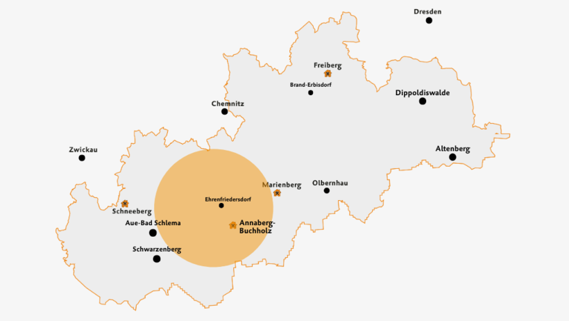 Karte Welterbe Erlebnisroute in Annaberg-Buchholz & Ehrenfriedersdorf