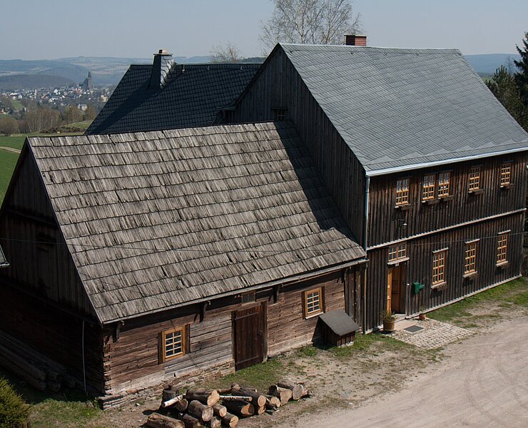 Bergbaulandschaft Schneeberg / Daniel Fundgrube - Huthaus (rechts) mit  Vorratskammer (links) (WFE GmbH)