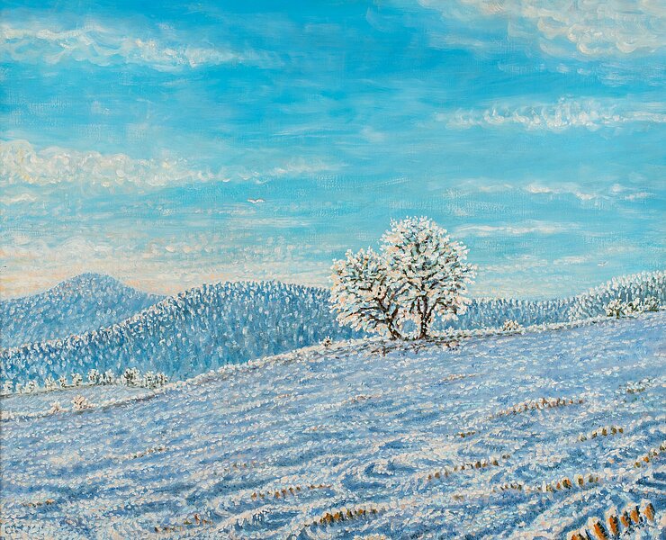 Werner Franz, Landschaft bei Grumbach, 1999, Öl auf Hartfaser ()