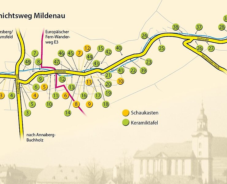 Karte zum Geschichtsweg (Johannes Claus, Gemeinde Mildenau)