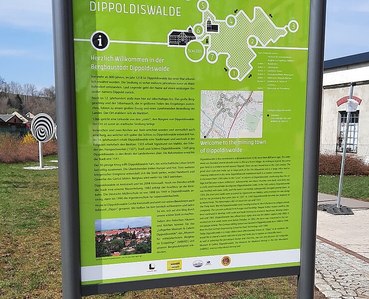 Bergbaulehrpfad Dippoldiswalde, Infotafel im Polypark (© Förderverein mittelalterlicher Bergbau Dippoldiswalde e.V. )
