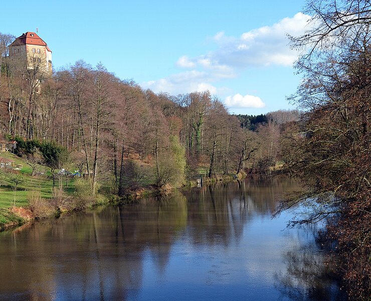 Blick auf Schloss Wolkenburg von der Muldenbrücke ()