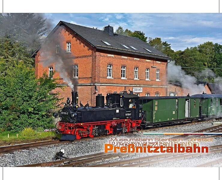 Bahnhof Jöhstadt mit Dampfzug (IG Preßnitztalbahn e. V.)