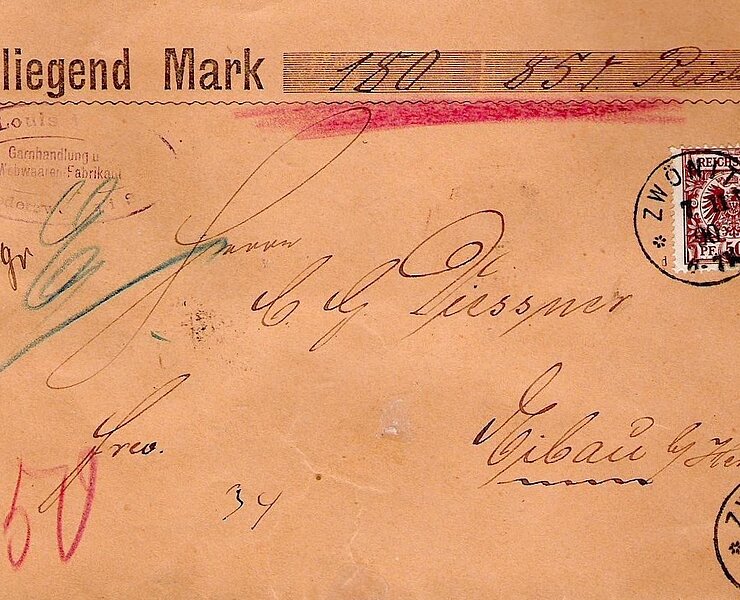 Wertpostbrief 1890 (Stadt Zwönitz)