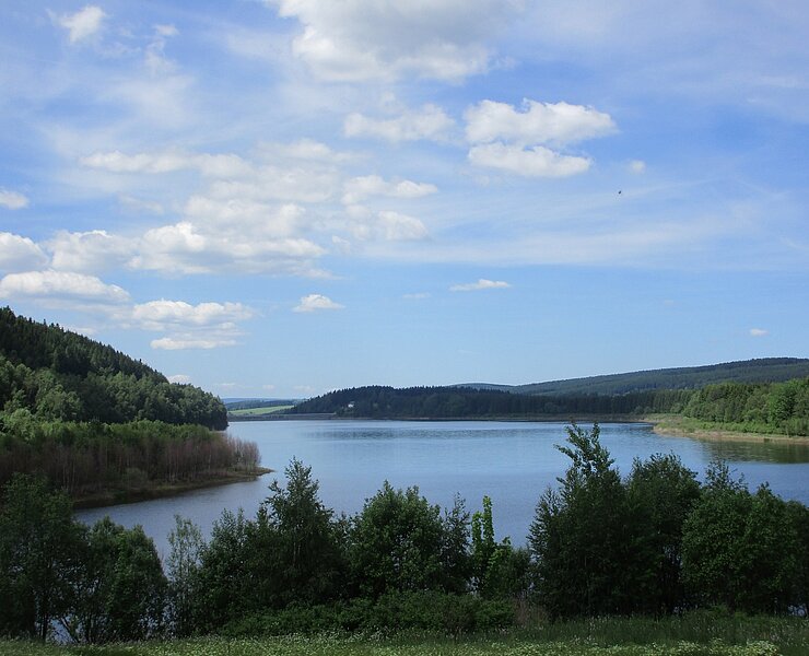 Talsperre Rauschenbach von Neuwernsdorf aus (Undine Weise, Gemeinde Neuhausen)