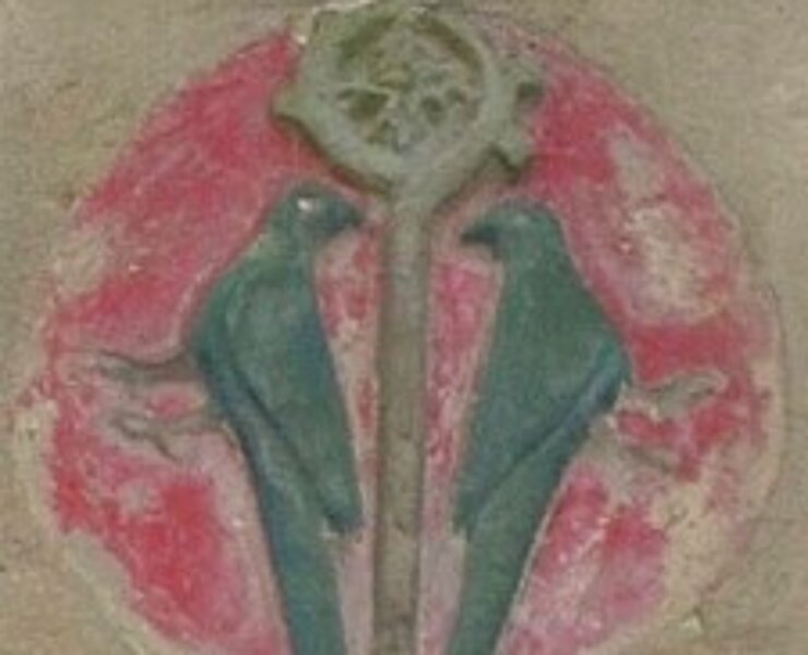 Mauerfragment aus dem ehem. Kloster Sittichenbach, mit Bischofsstab und zwei Sittichdarstellungen (Stadt Zwönitz)
