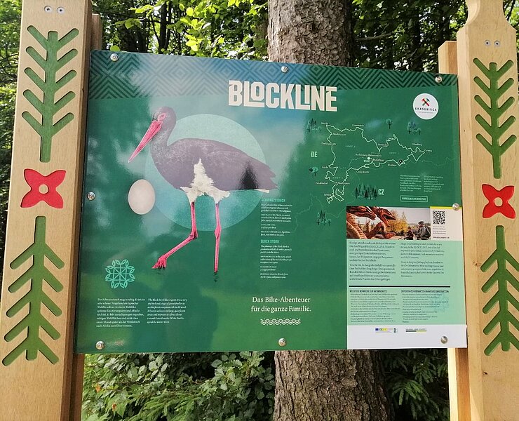 BLOCKLINE Infotafel Schwarzstorch und Vogeleier (Tourismusverband Erzgebirge e.V. )