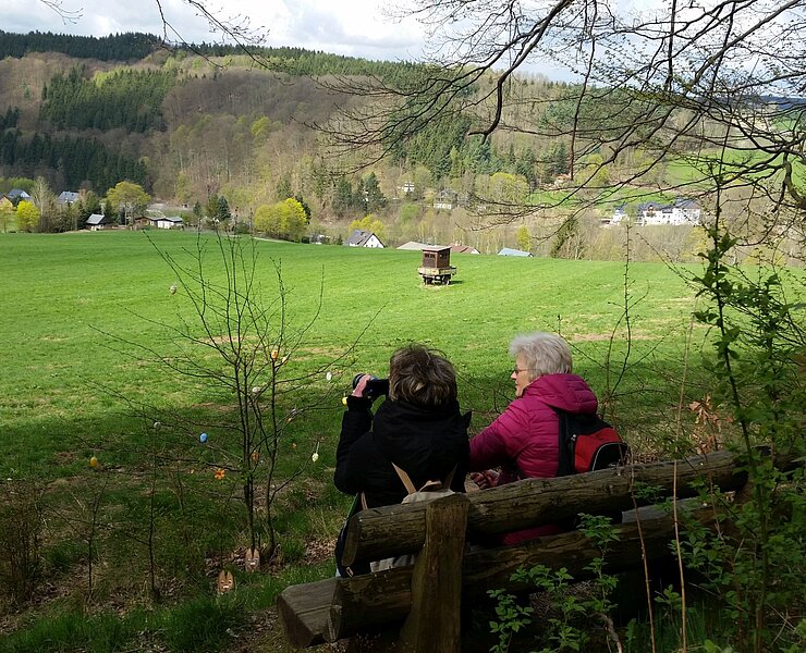 Rast am Knochenrundweg mit Blick auf Hennersdorf ()