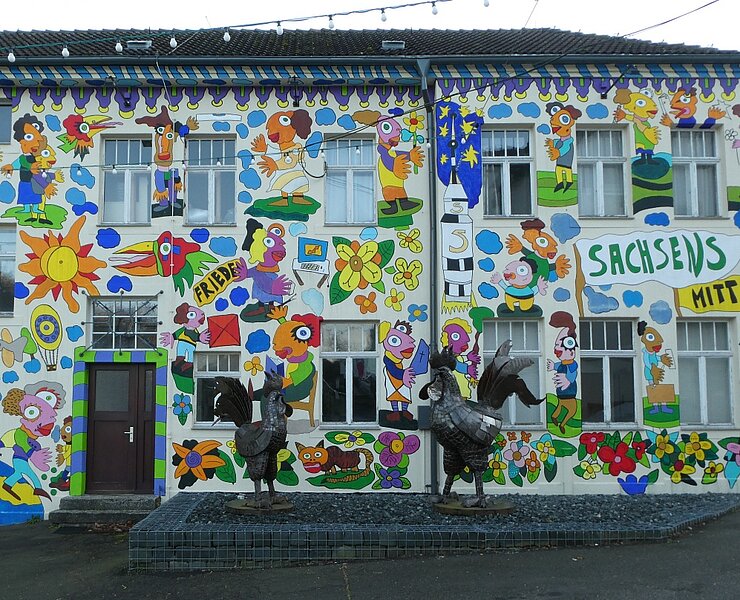 Wandgestaltung Fischer Art in Dorfhain (GEOPARK Ranger)
