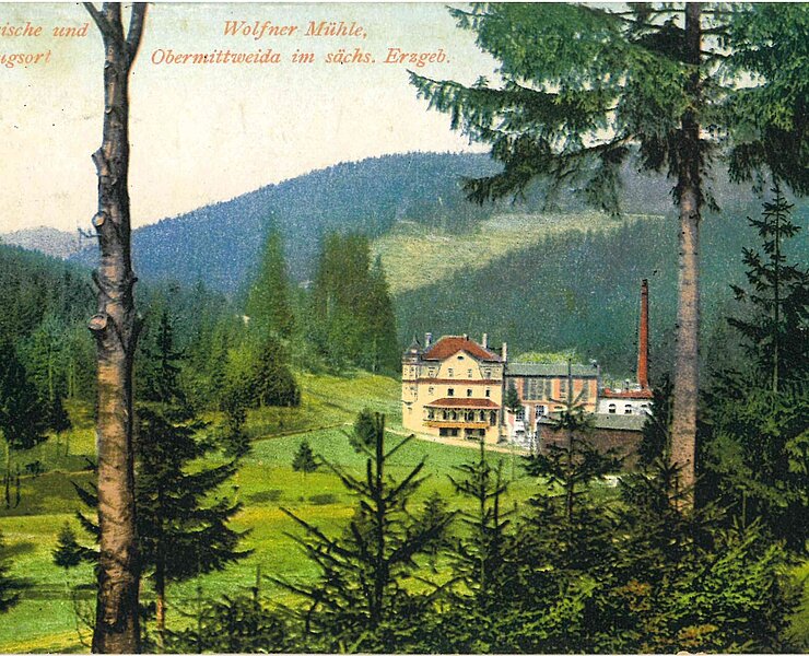 Historische Ansicht der Wolfner Mühle (Sebastian Martin, Gemeinde Crottendorf mit OT Walthersdorf)