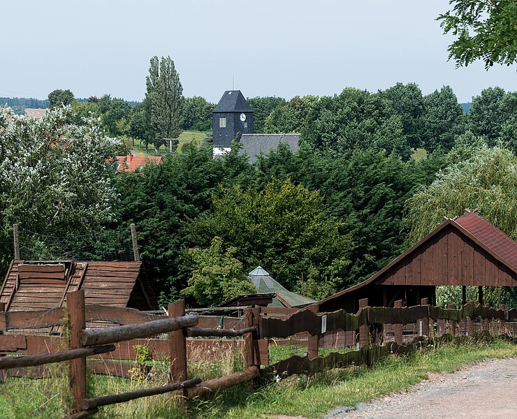 Kirche Höckendorf im Hintergrund (Karin Schmieder)