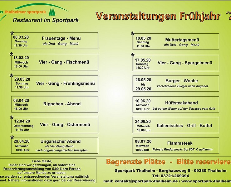 Veranstaltungen - Restaurant im Thalheimer Sportpark. Zum Vergrößern bitte anklicken ()