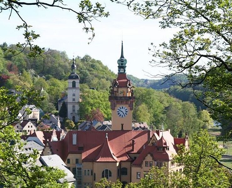 Waldheim Kirche links) und Rathaus (Hartig)