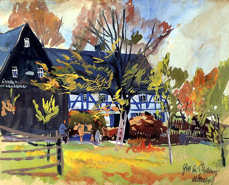 Alfred Hofmann-Stollberg, Gut bei Stollberg Mitteldorf, undatiert, Tempera ()